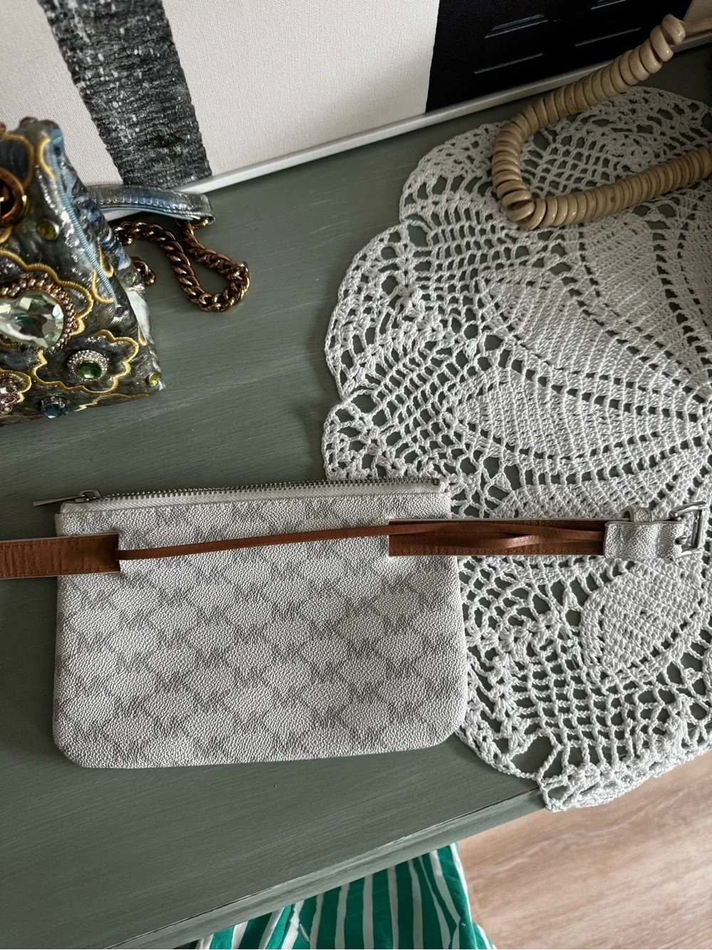 Michael Kors White Logo-Print Crossbody Belt Bag